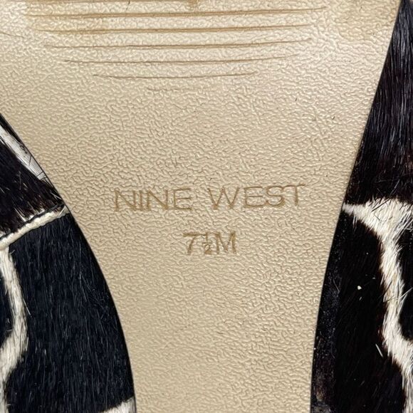 Nine West Women's Stiletto Calf Hair Giraffe Peep Toe Heels Black White Size 7.5 - Picture 9 of 10
